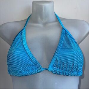 Women’s 90S Dead Stock Blue Teal Textured Triangle Bikini Halter Top Sz M NWT